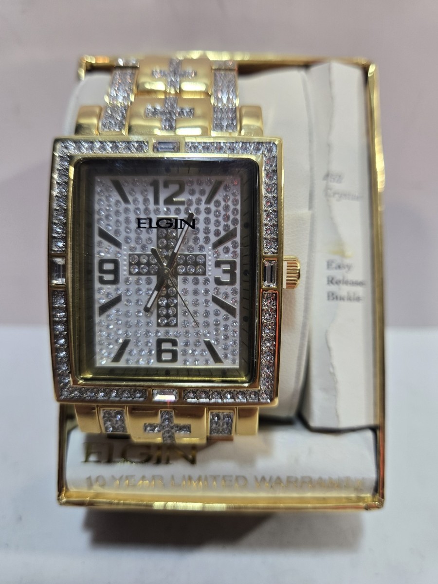 Elgin Mens Lab Diamond Glitz Cross Brass & Gold Tone Model FG9051