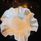 Vintage ~  Fenton ~ White Milk Glass ~ Hobnail ~ 5.5" Ruffled Edge Dish