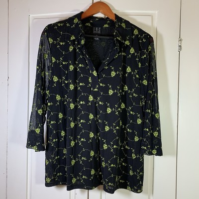 Vtg 90s Whimsigoth Fairy Grunge Top Mesh Goblin Embroidered Floral Semi Sheer