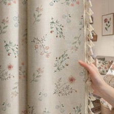 Boho Floral 100 Blackout Curtains 84 Inch Length 2 Panels Set, Linen Texture...