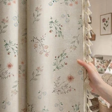 Boho Floral 100% Blackout Curtains 84 Inch Length 2 Panels Set, Linen Texture...