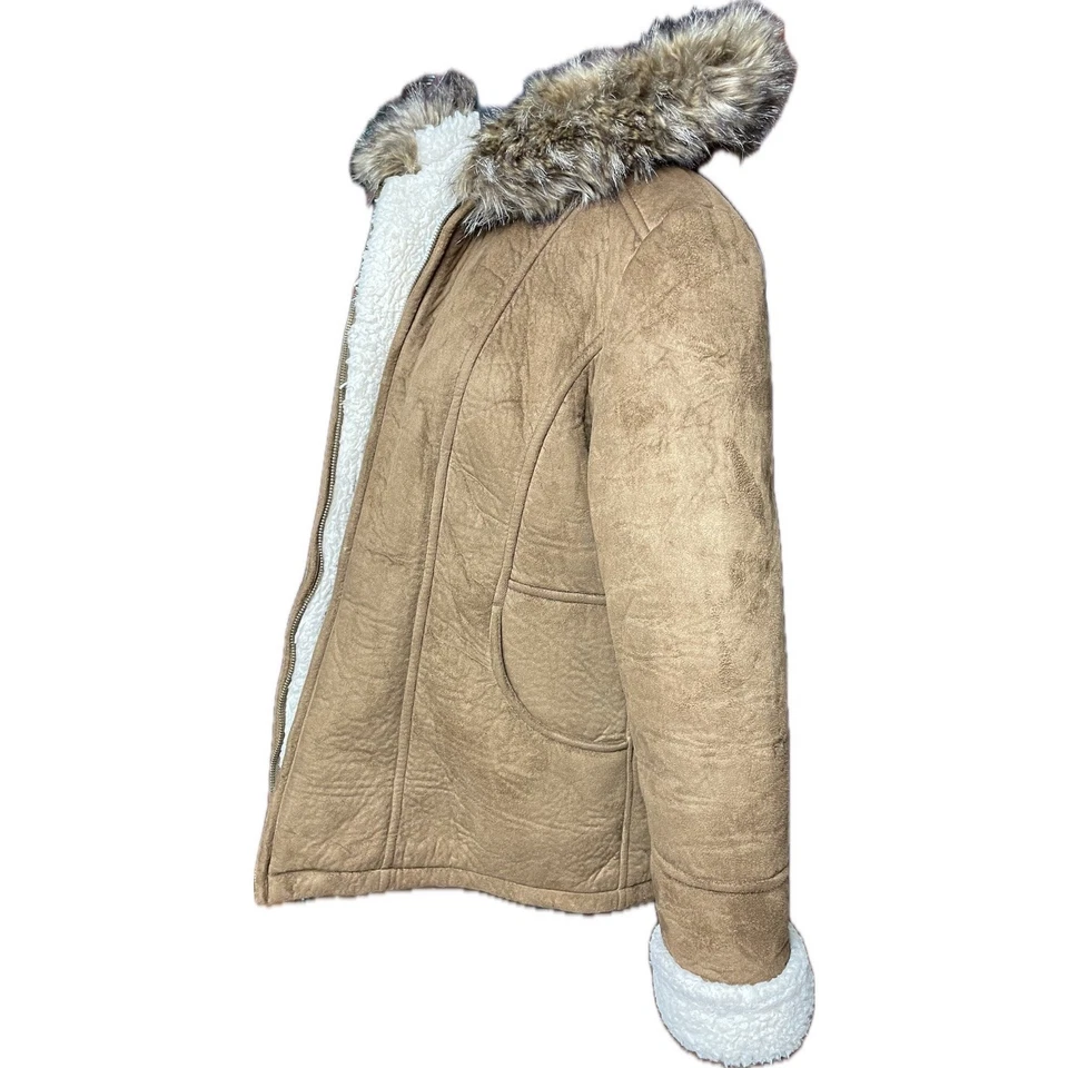 Chaqueta con capucha forrada de piel de gamuza sintética Big Chill XL abrigo de invierno marrón Foto 4 de 4