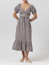 NWT Lusana “Leeta” Poplin Cotton Belted Dress in Pencil Stripe Sz Small