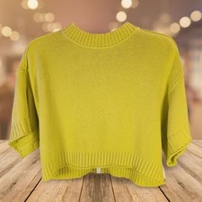 Anthropologie Chartreuse Knit Mock Neck Cropped Sweater Green Cozy XXS