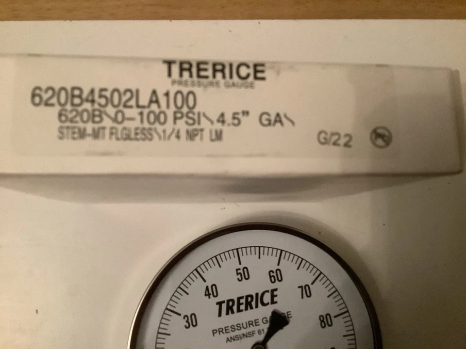 TRERICE 620B4502LA100 / 0-60 PSI PRESSURE GUAGE / 4.5" FACE / 1/4 NPT / NEW🇺🇸 - Image 3 of 4