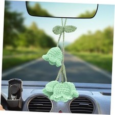 Crochet Lily of The Valley Mirror Hanging Ornament for Cars, Cute Mint Green