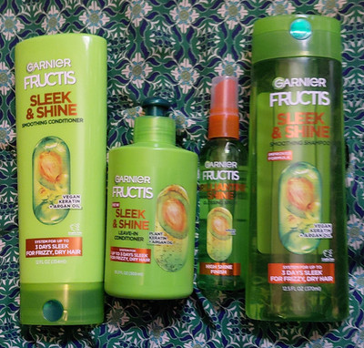Garnier Fructis Sleek & Shine 4pc Set Shampoo Conditioner Serum Leave-In
