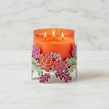 NEW Bath Body Works 3 Wick Candle Holder Metal Pink Leaves Multi Colored Fall