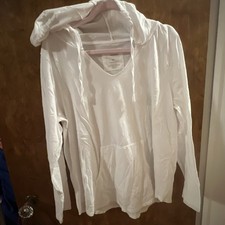 SONOMA Womens Sz XL White Hooded Long Sleeve TShirt