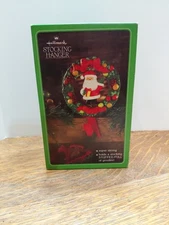 Hallmark Stocking Hanger Holder Vintage Christmas Holiday Santa Claus Wreath 