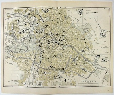 Berlin Germany - Original 1895 City Map by A. J. Johnson. Antique