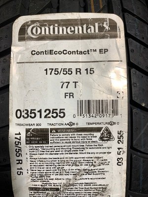 1 New 175 55 15 (77T) Continental Conti Eco Contact EP Summer Tire