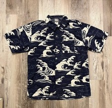 Quiksilver Button Up Polo Shirt Mens Large Y2K Blue Waves