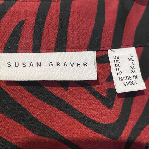 Susan Graver L Red Black Zebra Print Button Up Blouse Shirt - Picture 6 of 9