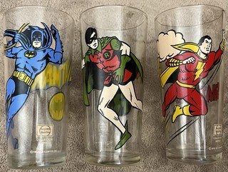 Vintage DC Comics Batman Robin Shazam Pepsi Collector Series Glasses 1966 1978