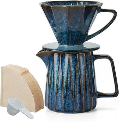 Pour over Coffee Maker Set, Vintage Ceramic Coffee Dripper with 50 Paper Filters