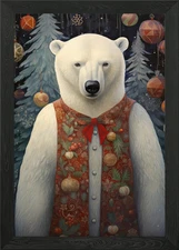 Polar Bear Xmas Framed Wall Art Poster Canvas Print Picture
