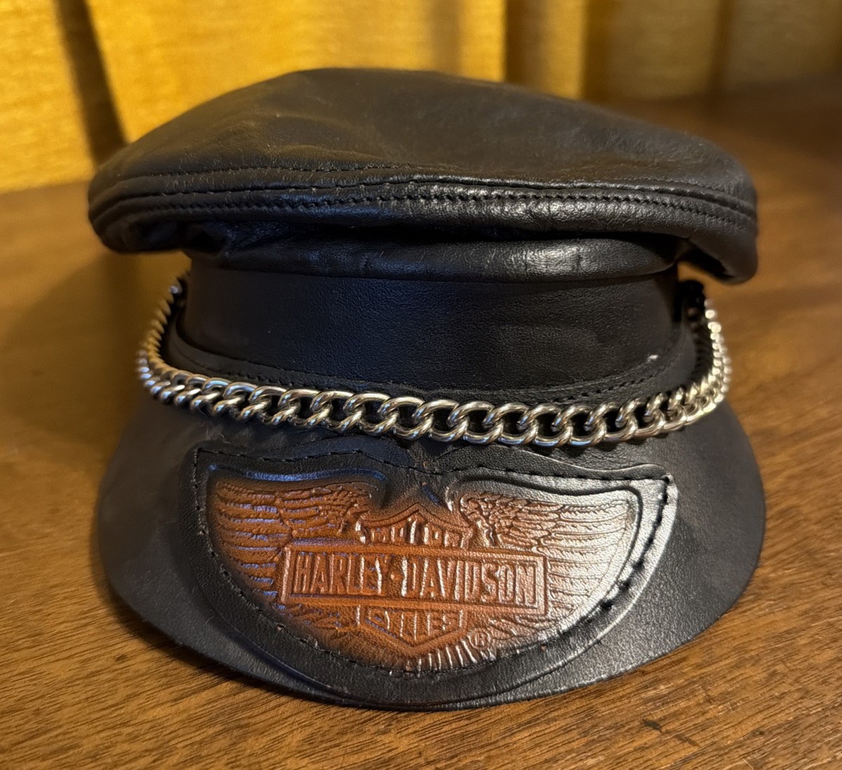 Vintage Harley Davidson Biker Leather Kepi Hat Size Small-Medium