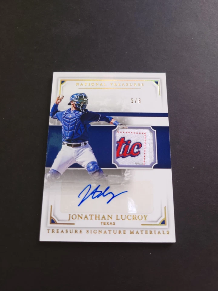 2017 Panini National Treasures #TSM-JL Jonathan Lucroy Laundry Tag Auto /8 - Image 2 of 4