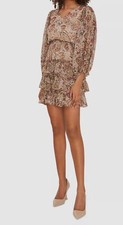 $119 Vince Camuto Women's Beige Paisley Print Metallic Tiered Minidress Size M