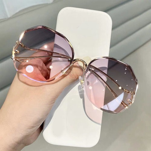 Women Fashion Oversized Outdoor Gradient Shades UV400 Glasses Rimless Sunglasses - Picture 15 of 19