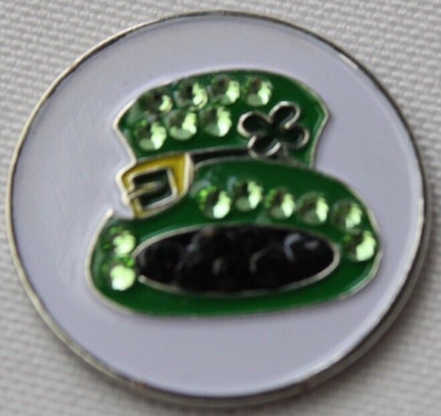 LEPRECHAUN HAT, IRISH 4 LEAF, BEDAZZLED, GOLF BALL MARKER, 1 INCH *QUICK SHIP*