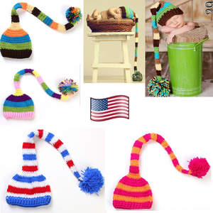 Newborn Baby Boy Girls Long Hair Braid Stripes Knit Photography