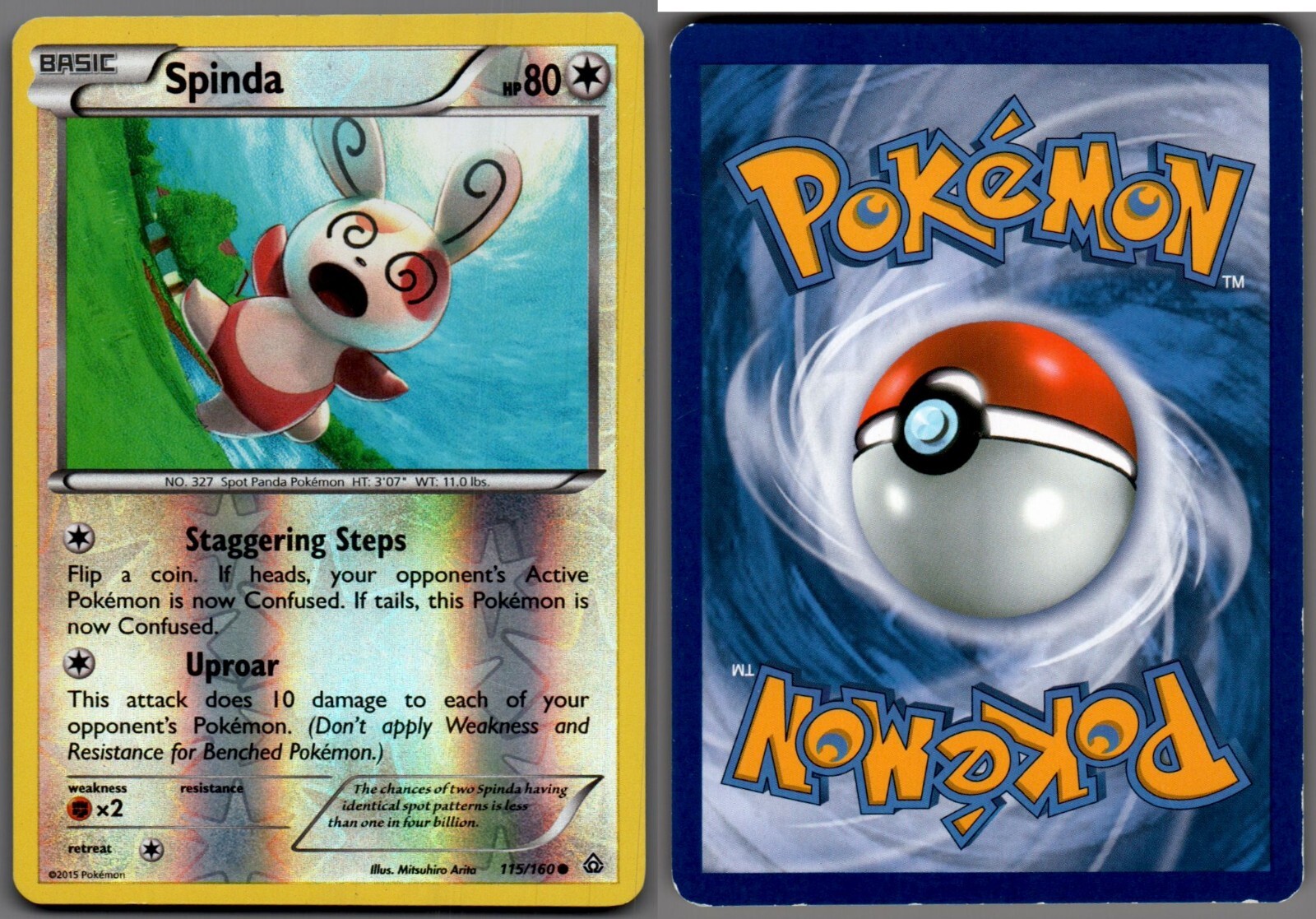 2015 Pokemon, XY Primal Clash, #115/160 Spinda, Reverse Holo Common