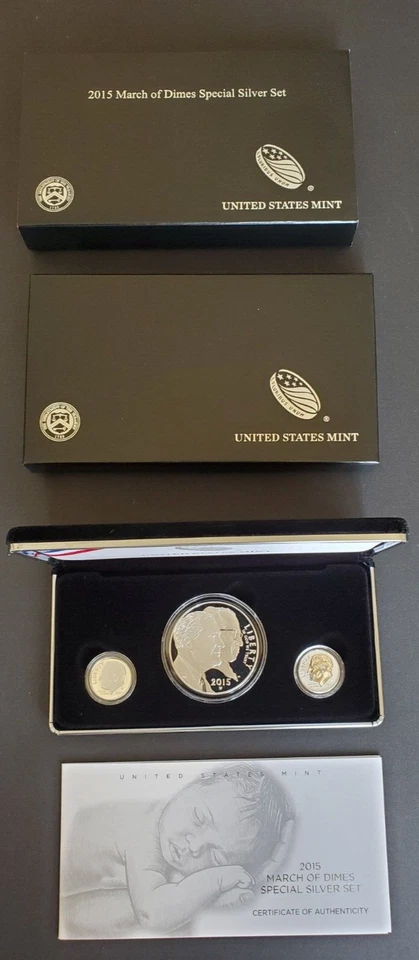*** 2015 MARCH OF DIMES SPECIAL SILVER SET W PROOF P REVERSE DIME & W DOLLAR *** - Image 2 of 4