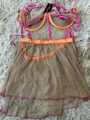 Mapale 7432X 1X/2X Babydoll Nude Neon Sheer Teddy New With Tags | eBay