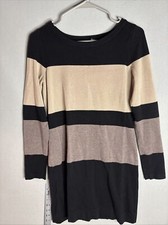 INC International Concepts Sweater Dress Women  M Black Gray TanLong Sleeve