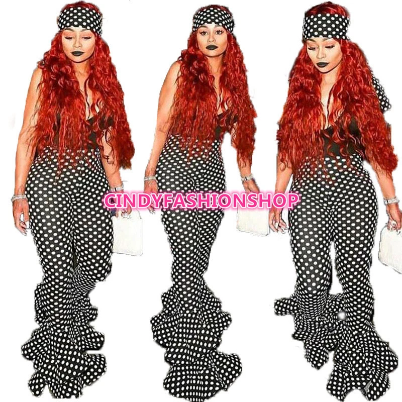 Women Polka Dot Flared High-Waisted Trousers Sexy Pencil Ruffle Pants Casual