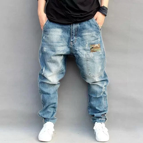 Pants Drop Crotch Distressed TrousersMens Denim Casual Loose Harem Jean Tapered - Bild 19 von 31