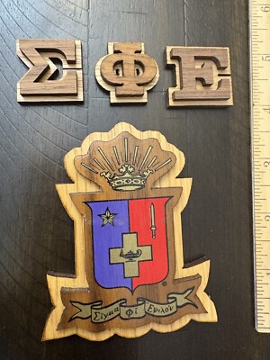 Sigma Phi Epsilon Double Raised Wood Letters (1'') and Crest (3.5'') Combo