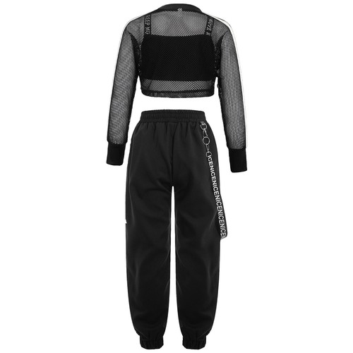 Kinder Mädchen Hip Hop Tanz Kostüm Metallkette Tanzen Outfit Langarm Crop Top - Bild 12 von 32