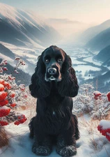 Cocker Spaniel Black Winter Berries Flag