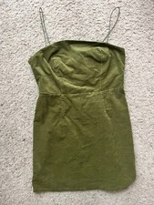 Urban Outfitters Green Corduroy Mini Dress Elastic Spaghetti Straps Size 8