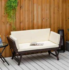 Rattan Garden Sofa Bed Outdoor Patio Furniture Cushion 2 Seater Folding Bench
