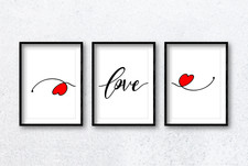 Love With Hearts Calligraphy Wall Art Print Poster Set of 3. Choose Colour, Size