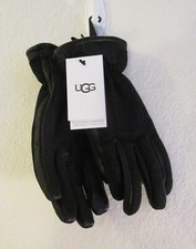 NWT UGG Mens Wool and Leather Faux Fur Lined Tech Gloves M Black MSRP 95