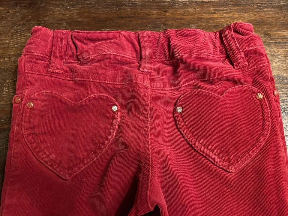 Girls Greendog Red Corduroy Pants Size 6X Heart Pockets on back, boot leg style - Image 4 of 4