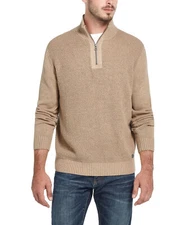 WEATHERPROOF VINTAGE Men's Waffle Texture 1/4 Zip Sweater sz M Medium Sand Beige