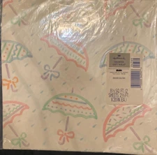 Hallmark Pastel Umbrella Gift Wrap Showers High Gloss 2 Sheets 8.33 Sq Ft Sealed