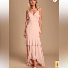 Lulu’s Cherish the Moment Pink  Ruffle Maxi Dress | Size M