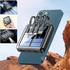 4000000mAh Solar Power Bank Fast Charger External Battery LED Light WIth 4Cables