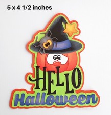 HELLO HALLOWEEN TITLE cute boy girl premade paper piecing 3D die cut by Rhonda
