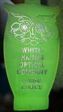 VINTAGE WHITE HAINES OPTICAL CO. COLUMBUS OHIO KEYRING FOB OWL HOOT KEYCHAIN 