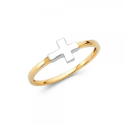 Diamant Seitliche Kreuz Ring IN 14K Gelbes Gold