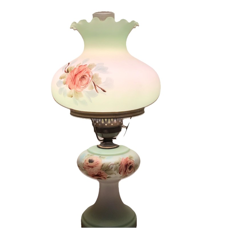Hand Painted GWTW Lamp with Flowers -3 Way Light 
