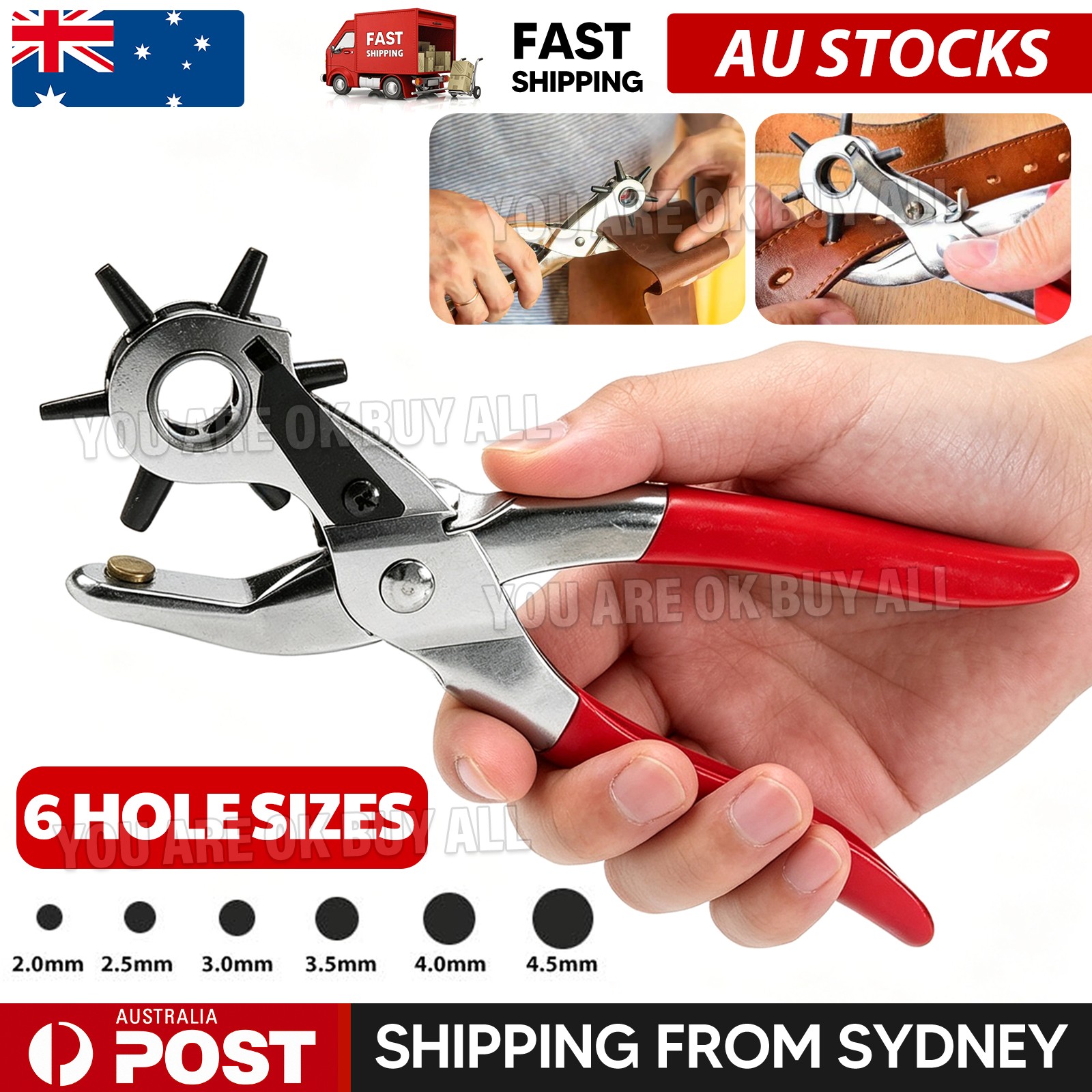 2- 4.5mm Revolving Leather Belt Eyelet Hole Punch Puncher Plier Craft Tool AU